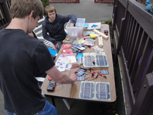 Students working on solar panel project.
