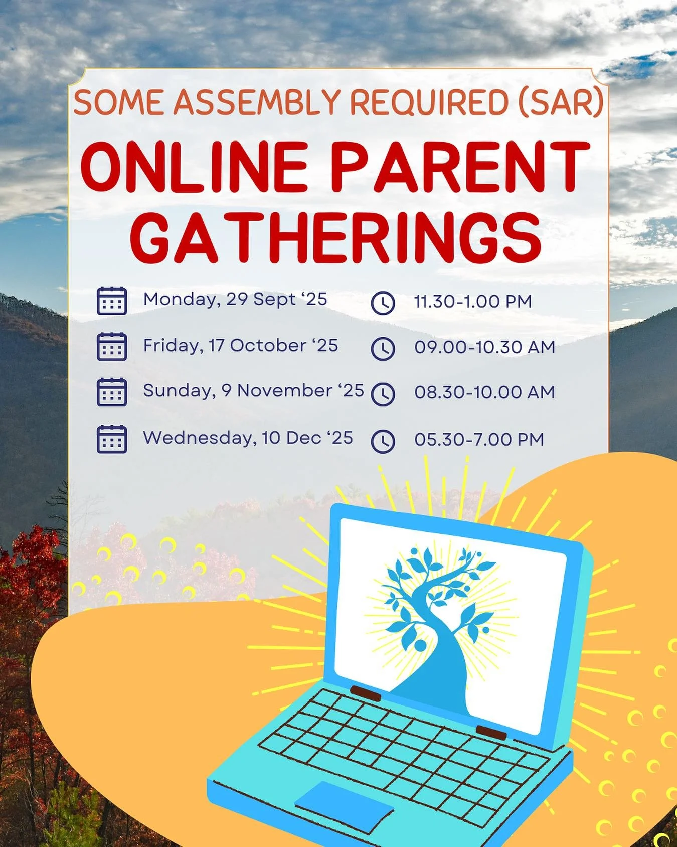 Assembly members, here are four opportunities to meet online with other Clearwater parents. Make connections! Find support! The meetings are facilitated by Heather, long time parent of a Clearwater graduate. If you&rsquo;re not already on the SAR ema