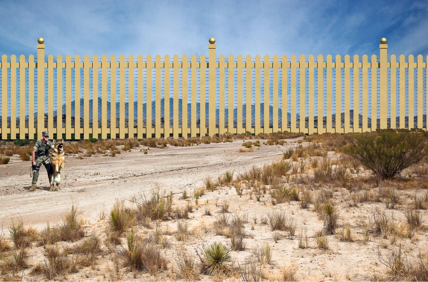 U.S. side of border wall” - gold and shiny