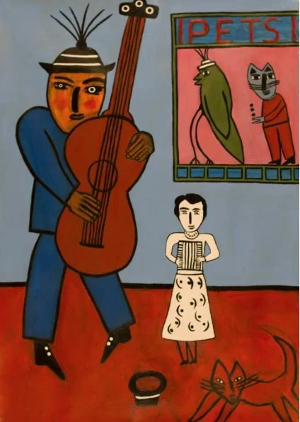 Joe Max Emminger, Street Music , 2018, acrylic on canvas, 44h x 30w inches, Courtesy of Linda Hodges, Photo by Dale Cotton
