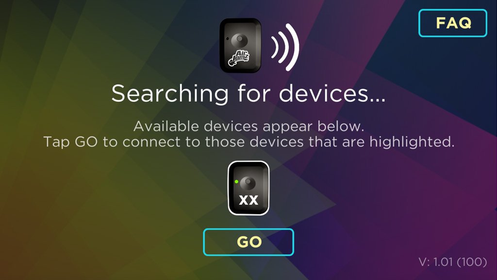 Make sure your device's Bluetooth is turned on, and open the app. Your AirJamz should be automatically recognized, so all you have to do is press, "GO" to start jamming! 