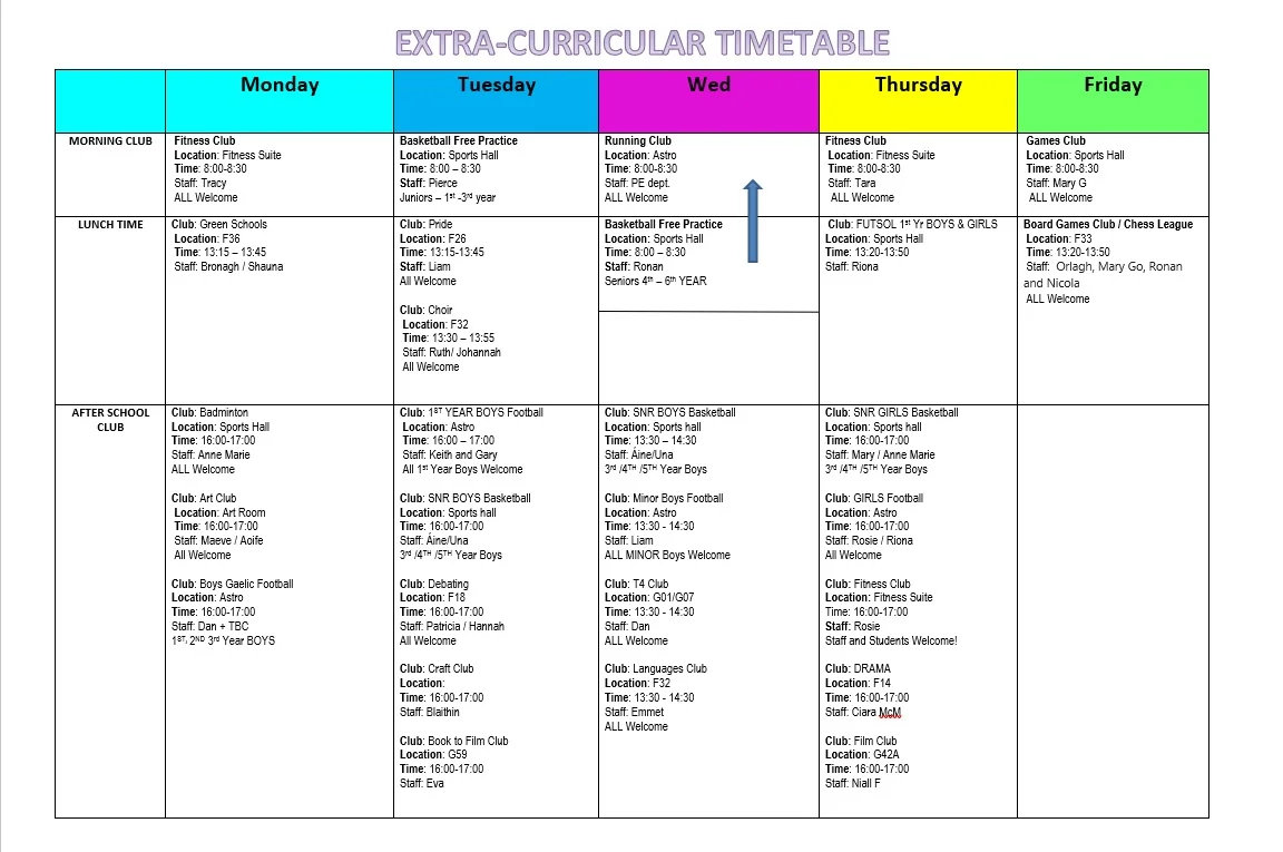 * Please let staff member know if you are unable to attend a club.