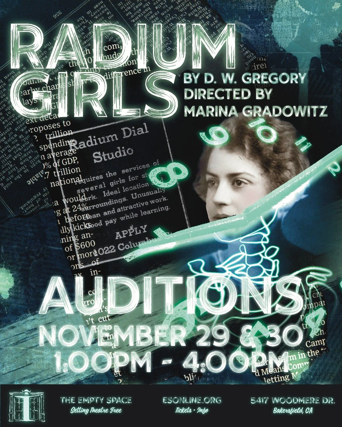 Auditions for the first show of our 2026 season are on the way! Head over to esonline.org/auditions to learn all about it and sign up for a slot! 🧪

ABOUT THE PLAY
In 1926, radium was a miracle cure, Madame Curie an international celebrity, and lumi