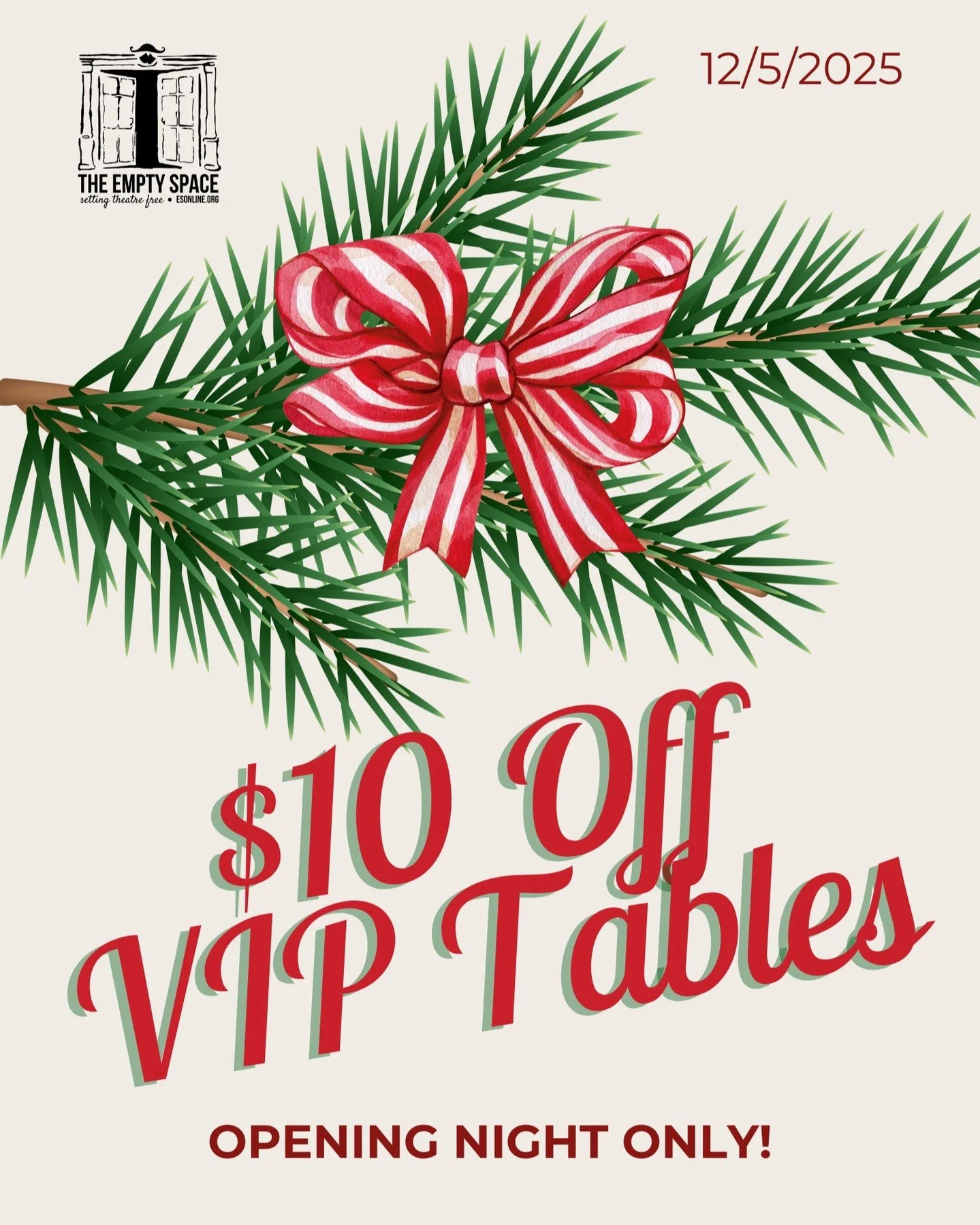 Grab one of our remaining VIP Tables for tonight for A CHRISTMAS CAROL and get $10 off! No promo code needed, but hurry, there are only 2 available!

And don't forget! All unsold seats turn into RUSH SEATS at 7PM and are always pay-what-you-can. Just