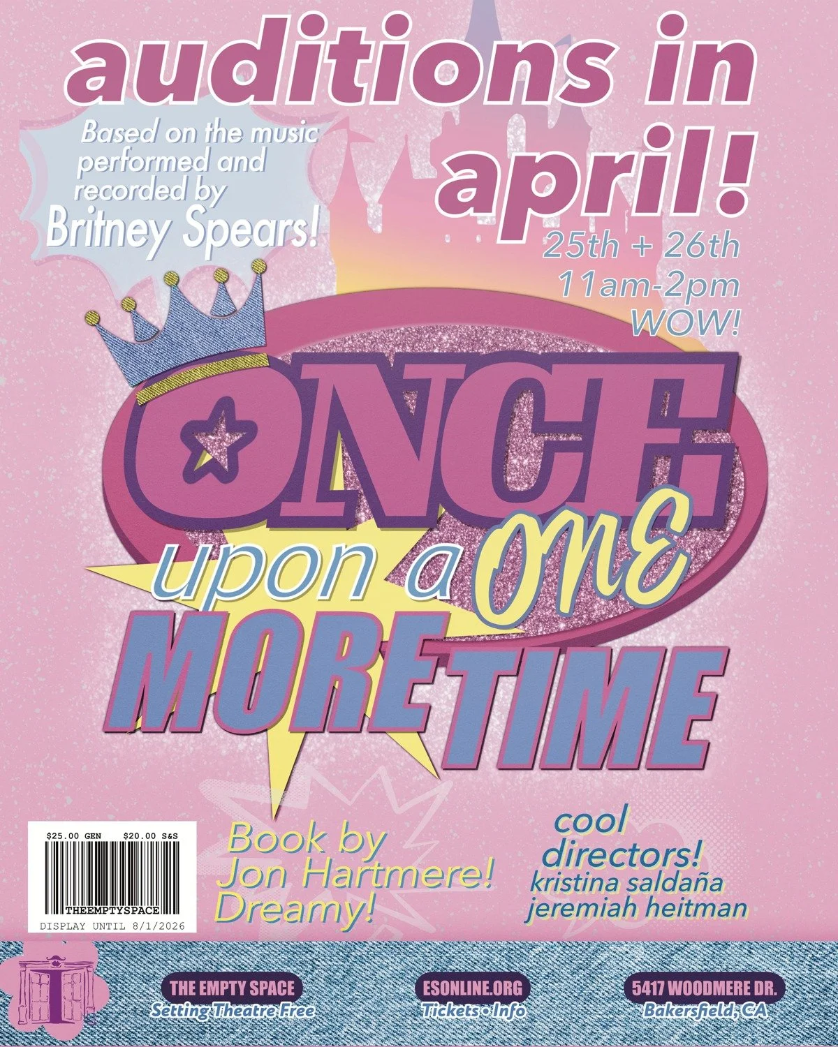 Break out your Tiger Beat &amp; Bonne Bell LipSmackers, we're announcing auditions for our July production of ONCE UPON A ONE MORE TIME! 💗👑

Based on the music performed and recorded by Britney Spears with book by Jon Hartmere (bare: a pop opera).
