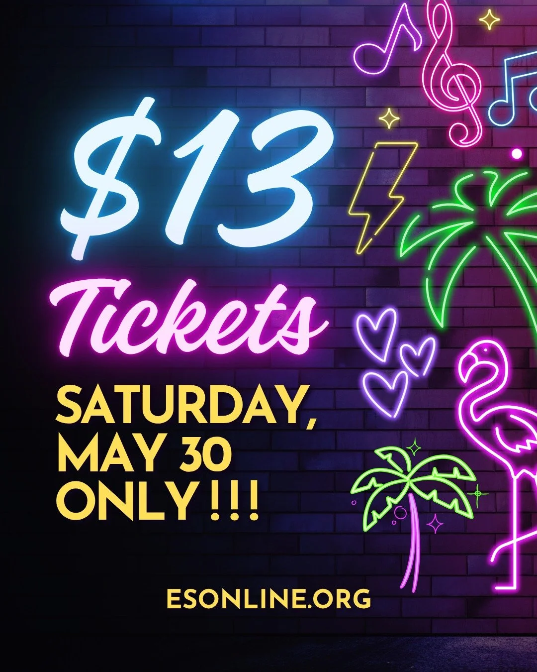 NO WAY! Tickets for this Saturday's performance of 13 THE MUSICAL are only $13! That's hot. Tell your Top 8 and head over to www.esonline.org to grab a seat to the show that everyone's saying is bomb dot com ask yo mom. Laterz.✌