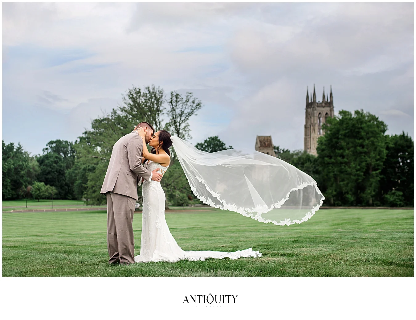 bride and groom at cathedral at cairnwood estate