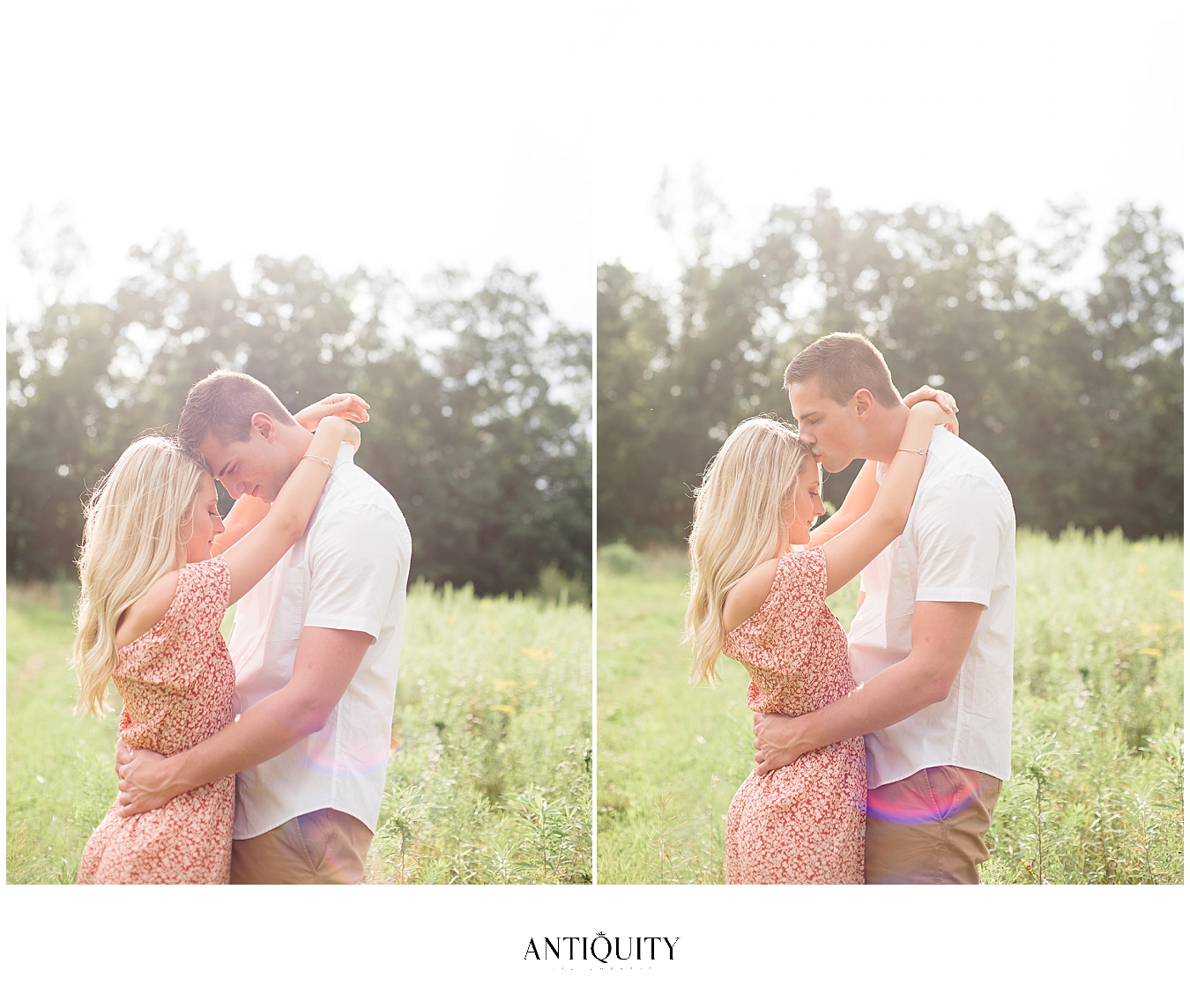  bride and groom to be in a field at montour preserve 