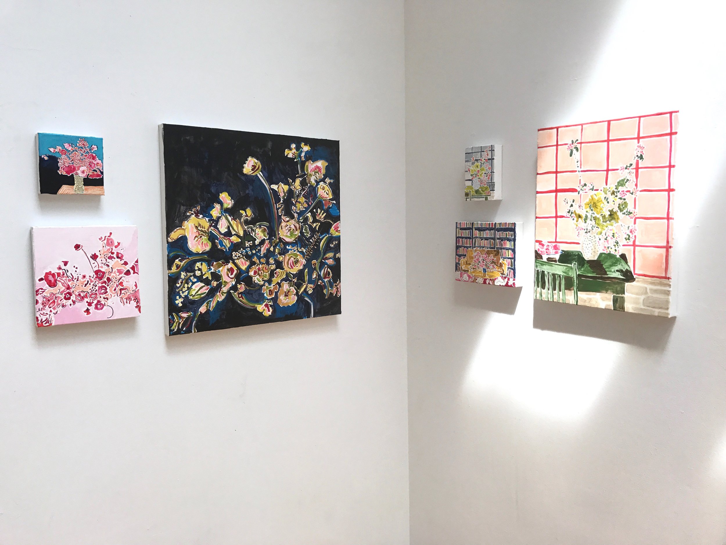 Small interiors and florals on stretched canvas created my first days of the residency.