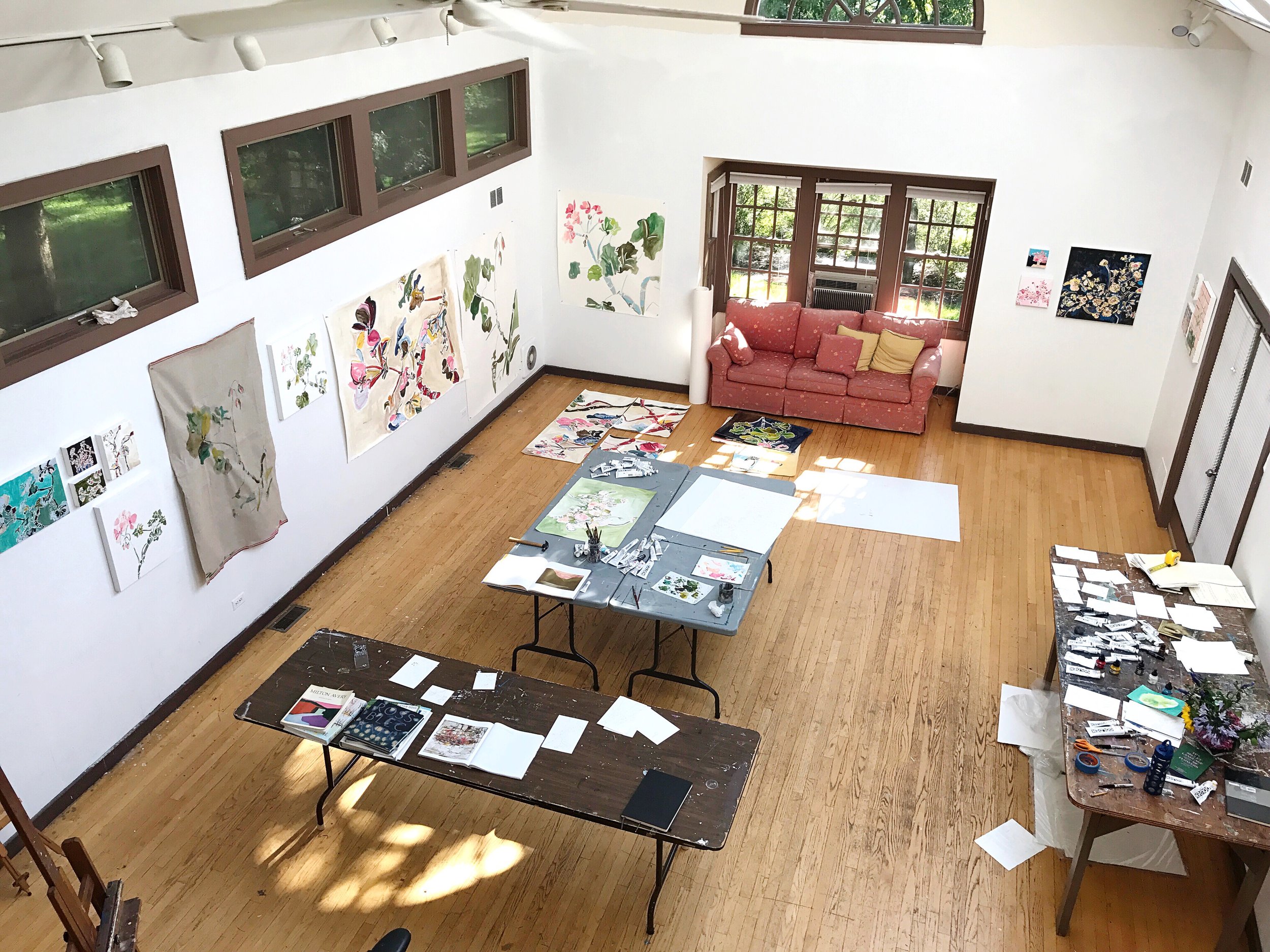 View from the loft of all of the work I created during my time at Ragdale.