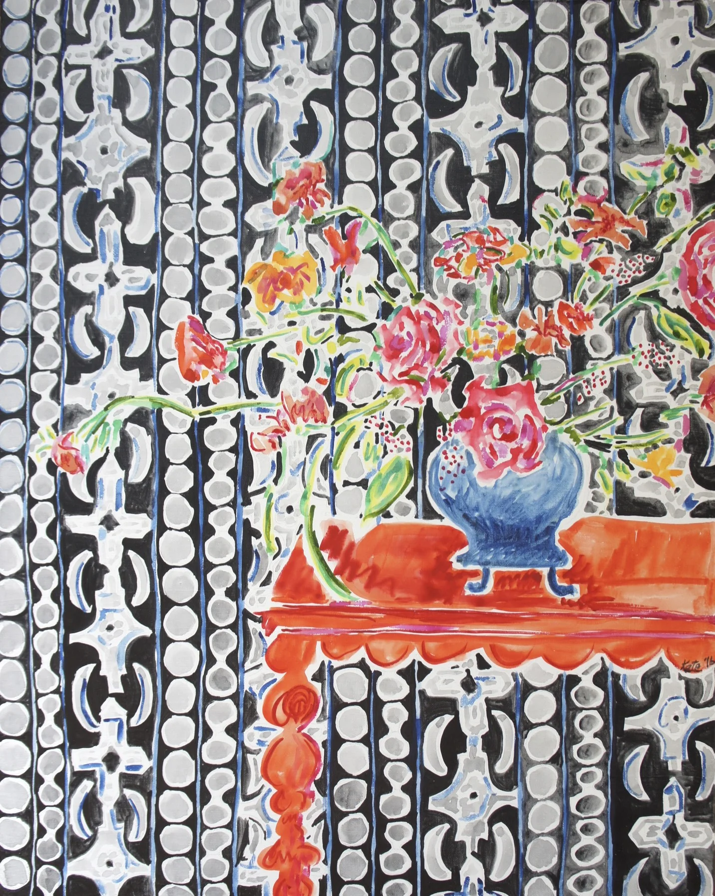 Flowers on Orange Table with Black and White .jpg