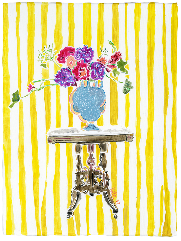 Marble Top Table with Flowers and Stripes
