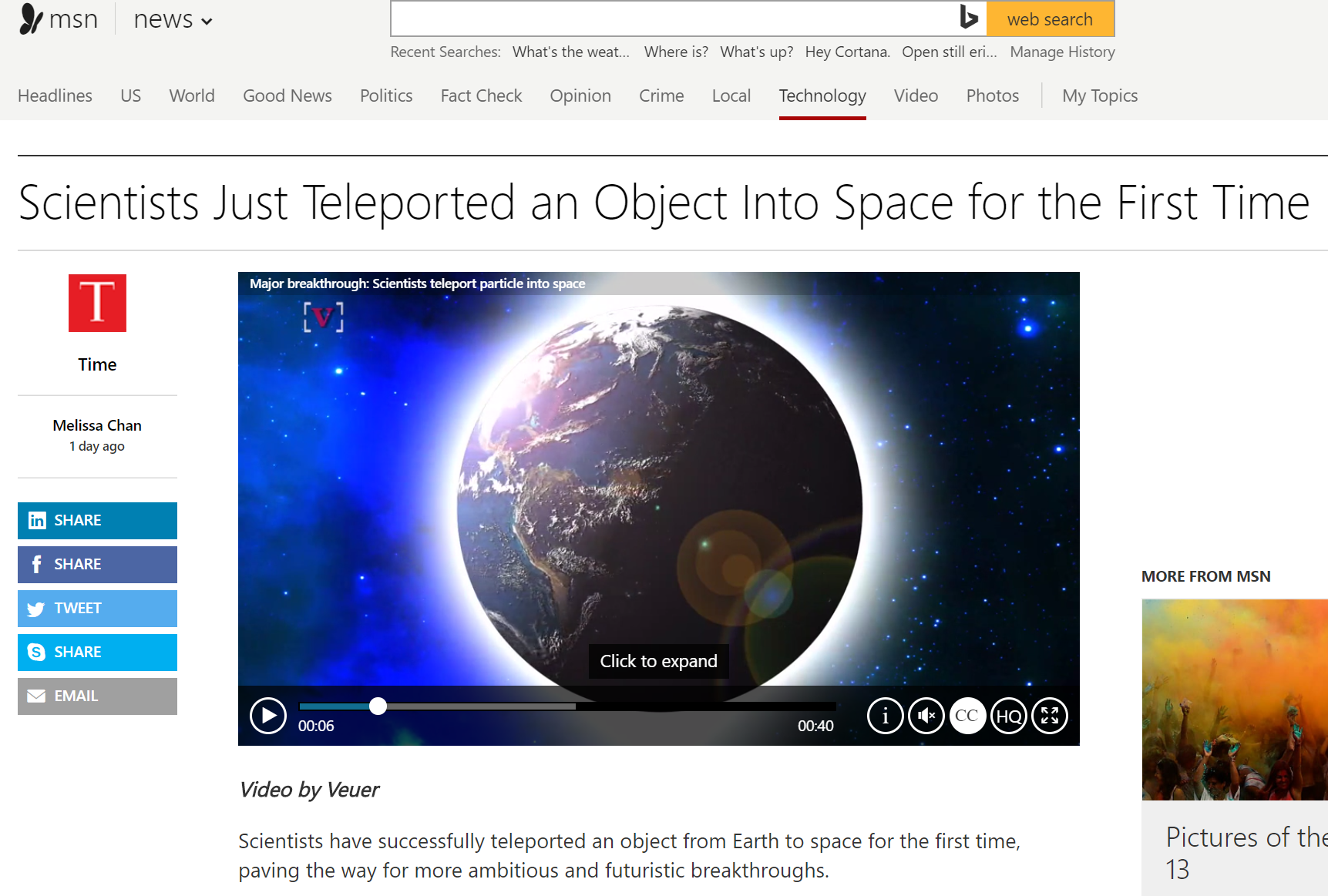 Sadly, Scientists Have Not "Just Teleported an Object Into Space for the First Time"