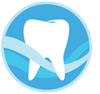 Blue circular icon with a white tooth and dental floss.