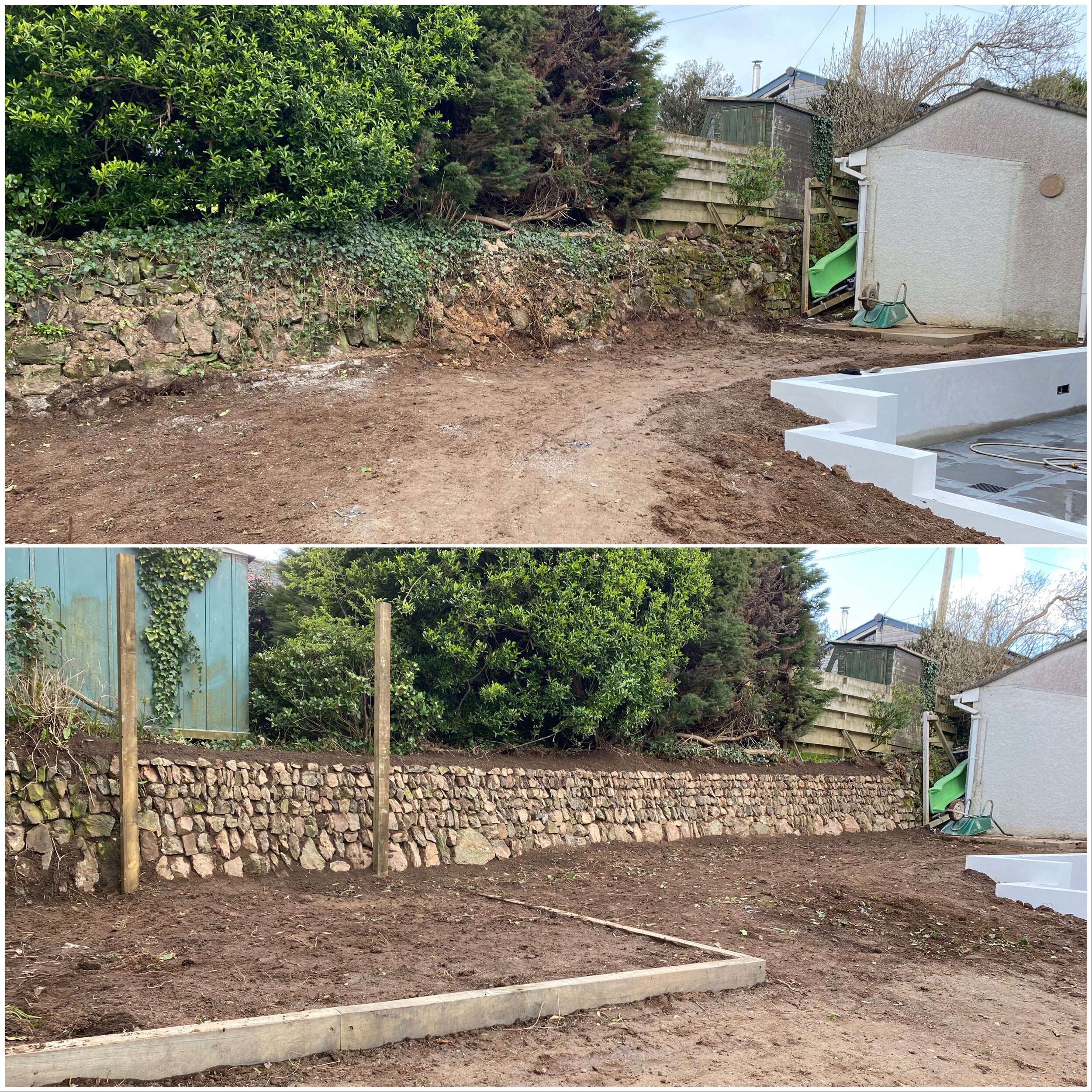 Before and after of garden wall