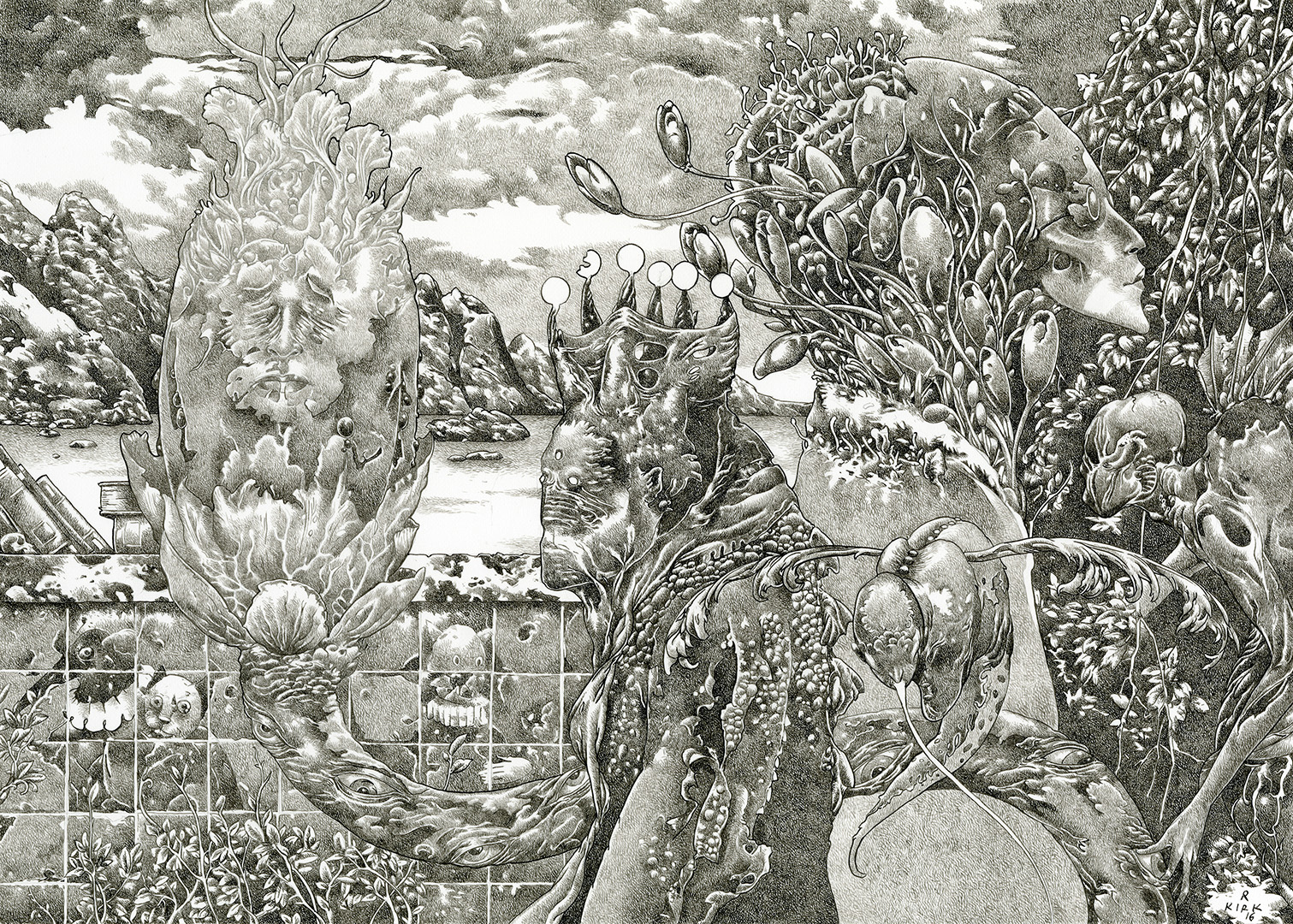 Dawn Botanist 2016, ink on Arches hotpress paper, 19" x 22"