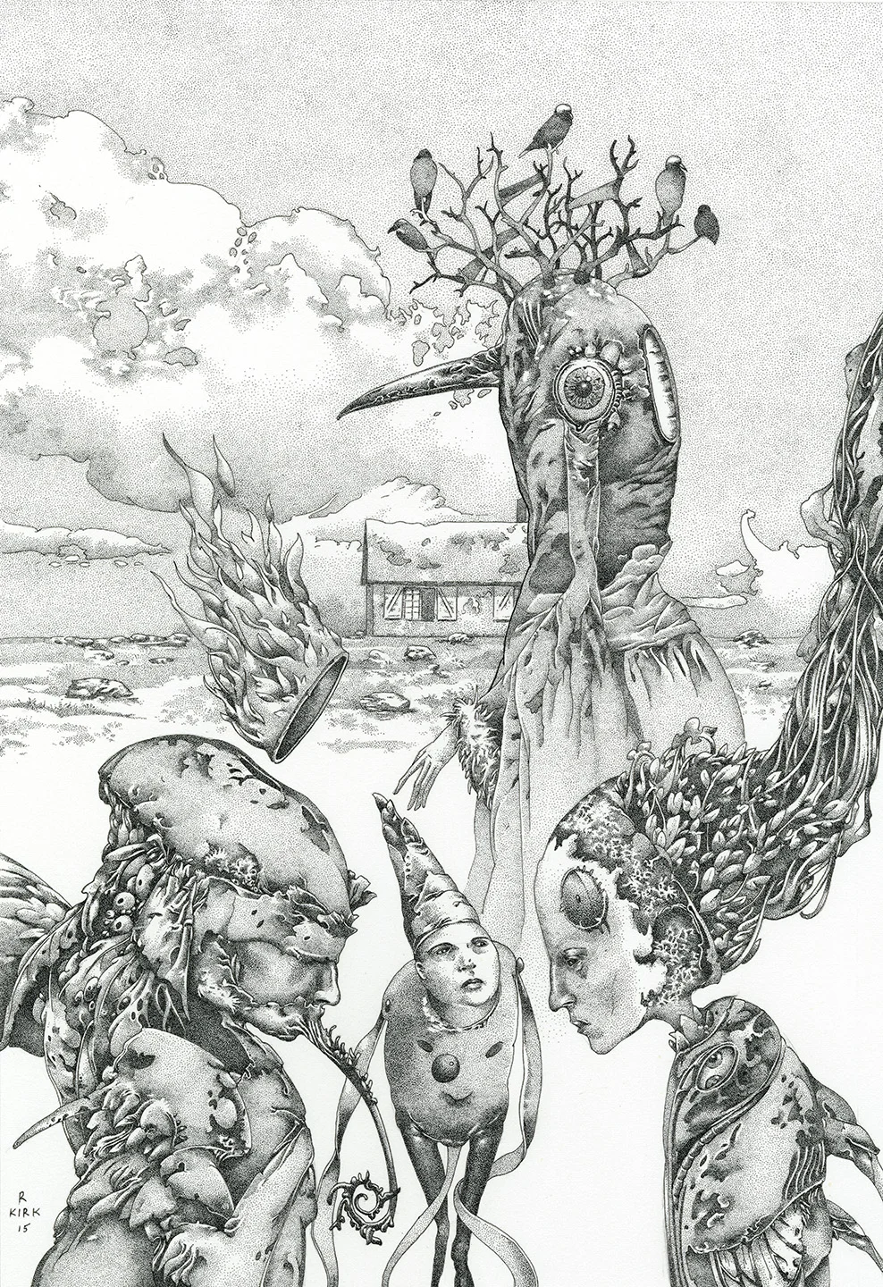 The Dark Bead 2015, ink on paper, 12" x 8"