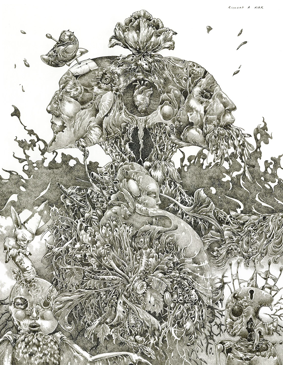 HEART DIVIDED, 2019, ink on paper, 22” x 16”