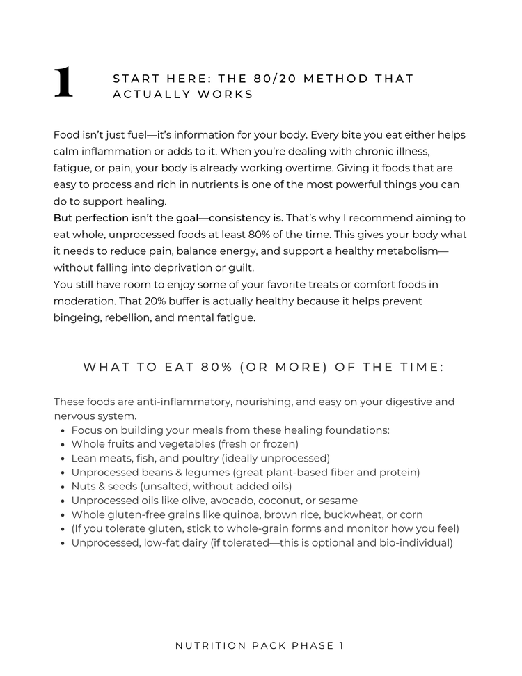 First page of the Phase 1 Nutrition Pack