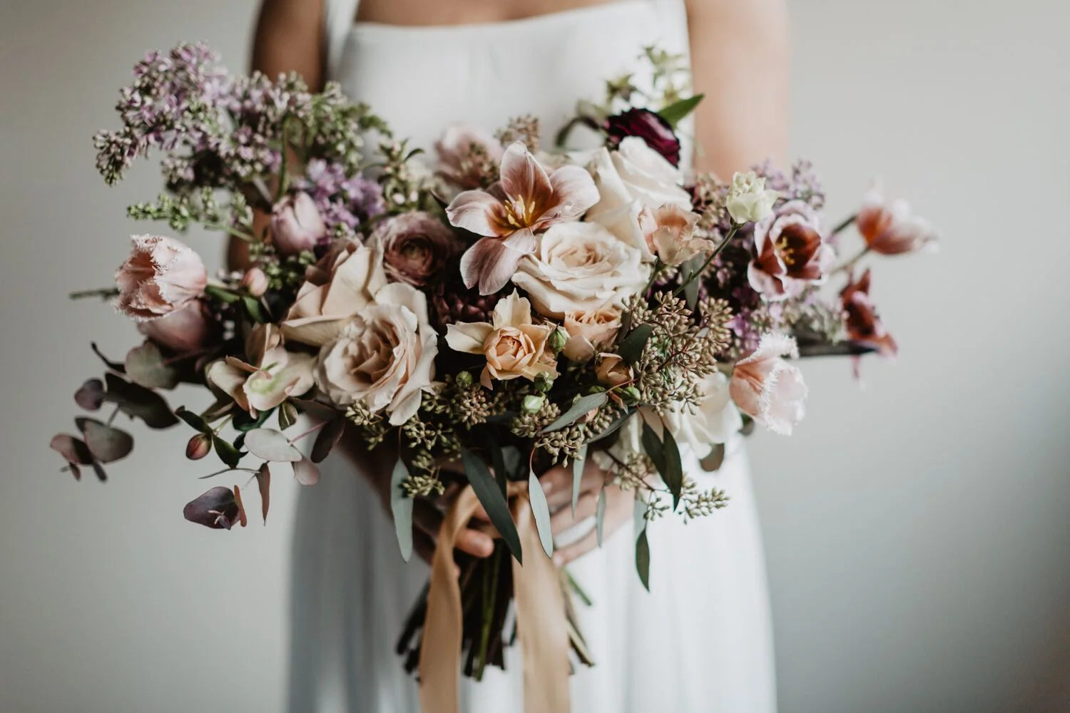 Bridal Bouquet with purple tulips and Lilac