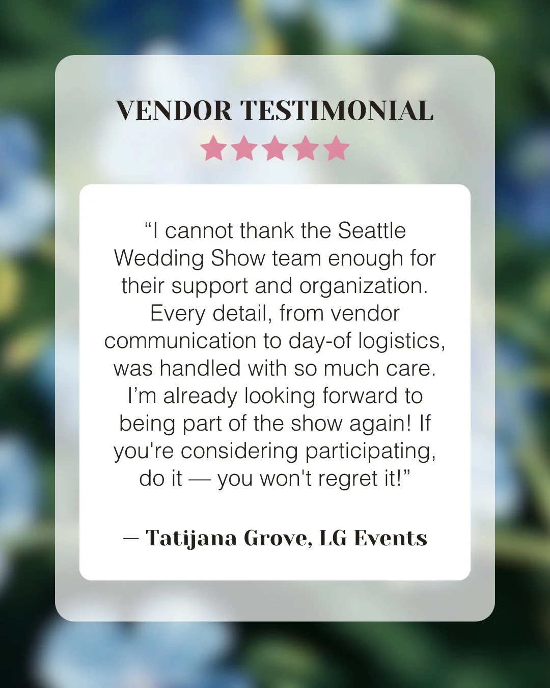 Thank you, @lge.events! We love hearing this kind of feedback from our vendors&mdash;it&rsquo;s why we do what we do. Our goal is simple: to support you, champion your business, and give you the stage to connect with thousands of couples actively pla