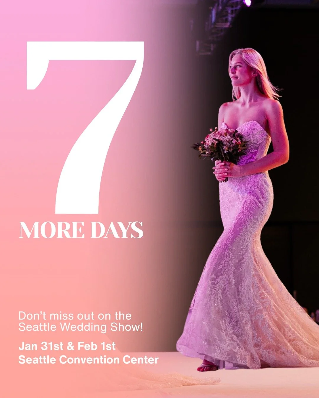 Only ONE WEEK to go! ⏳

The 2026 Seattle Wedding Show kicks off in just one week&mdash;are you ready? 

Join us for a full weekend of wedding inspiration, expert advice, exclusive vendor specials, and all the magic to bring your big day to life.

✨ W