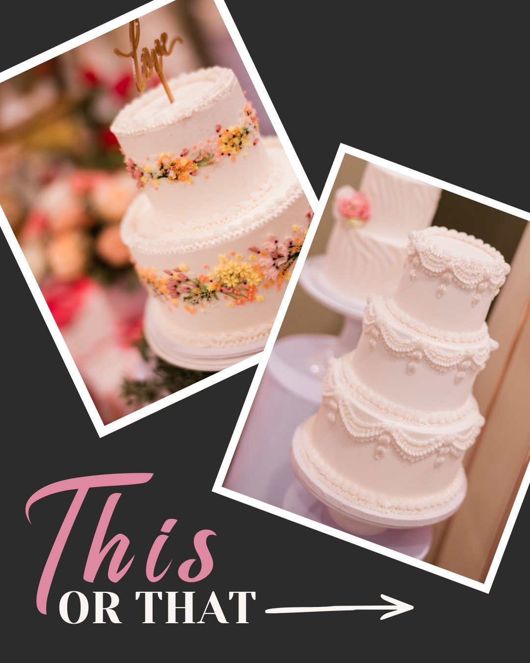 THIS or THAT &mdash; let&rsquo;s decide. 👀✨

We&rsquo;re putting your wedding style to the test. Slide through and pick your favorite in each matchup &mdash; cake, fashion, food&hellip; no overthinking allowed.

Drop your picks in the comments and t