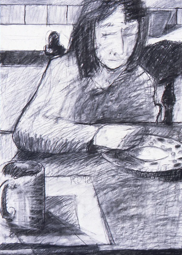 Girl and Coffee (RD98) conte 29.75x21.5" 1998
