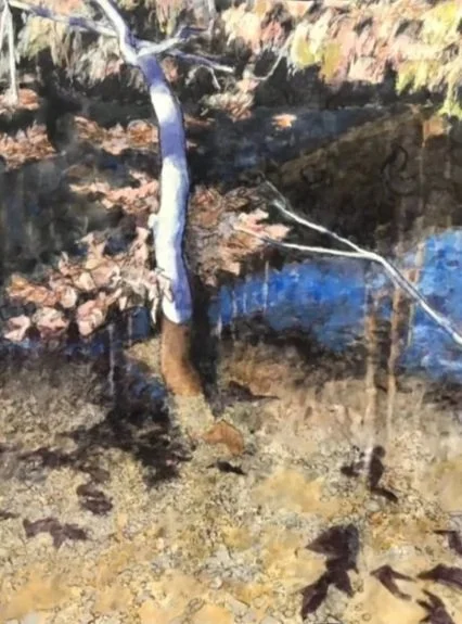 Scott's Creek, gouache, charcoal, pastel, 41x30" 2024
