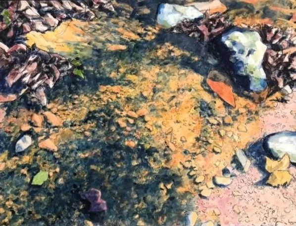 Scott's Creek, gouache, charcoal, 30x40" 2024