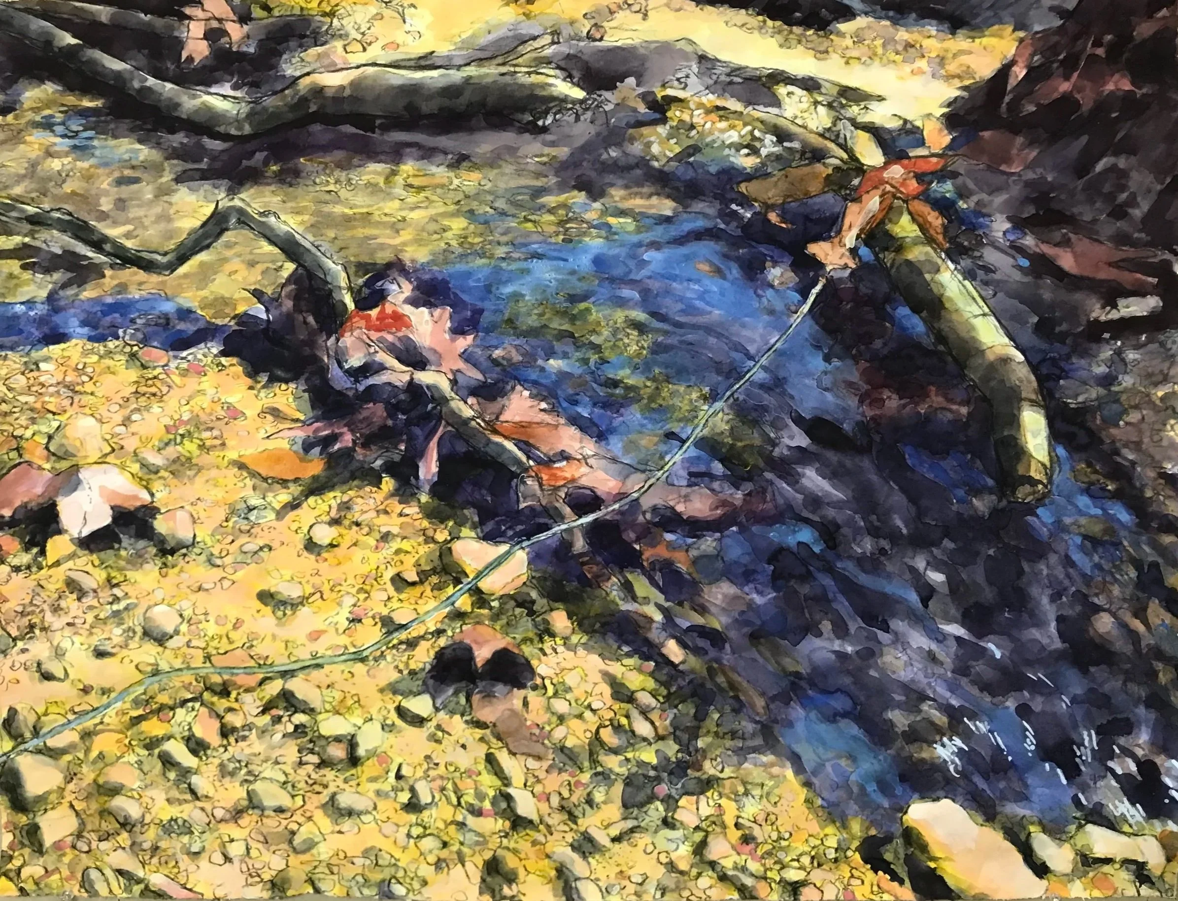 Scott's Creek, gouache/charcoal, 30x39.75" 3 June 2024
