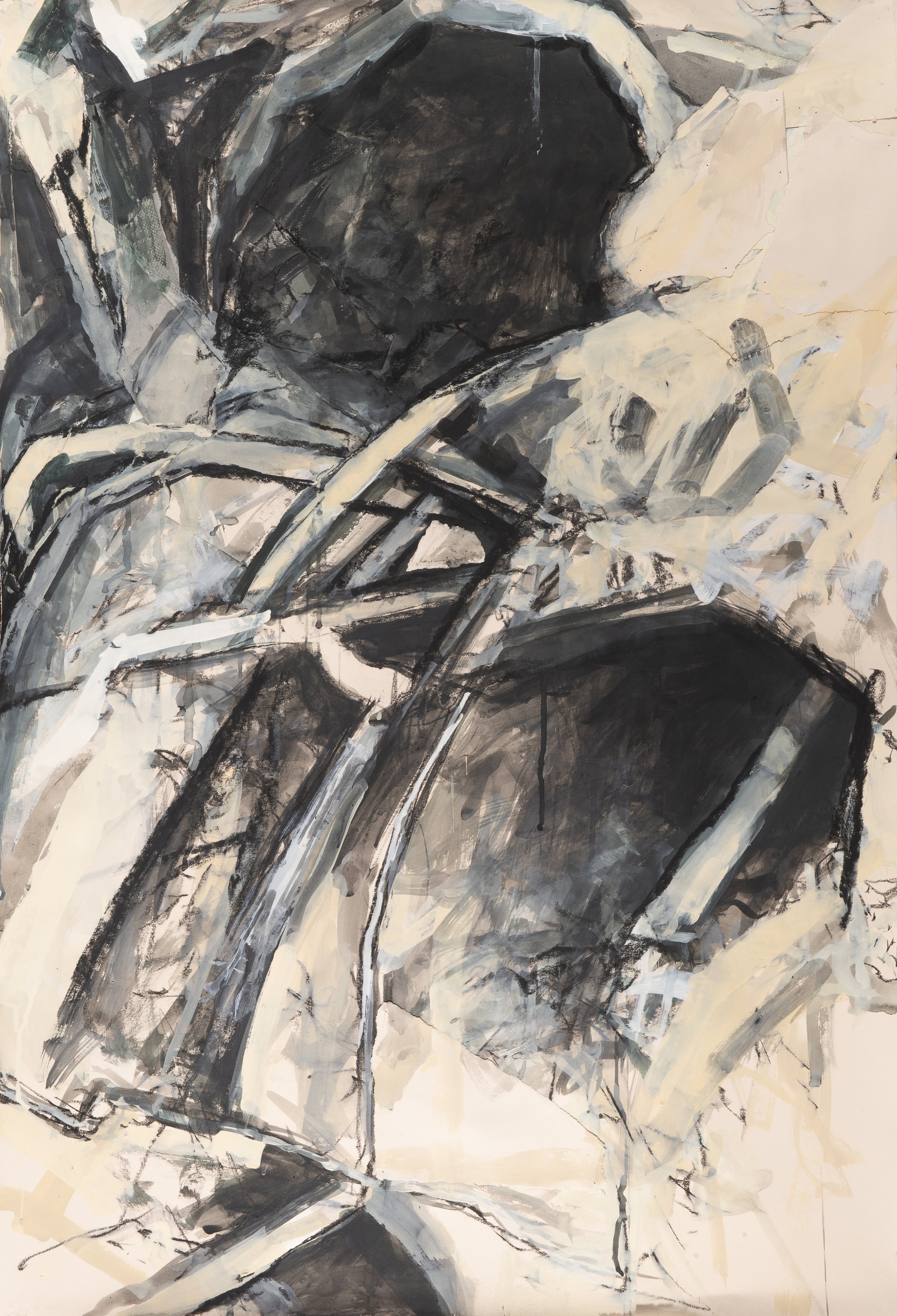 Holes, Roots, Detritus gouache/charcoal/collage 44x30" 30 Nov 22