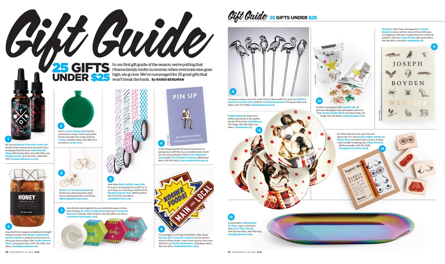 "Holiday Gift Guides" - NOW Magazine
