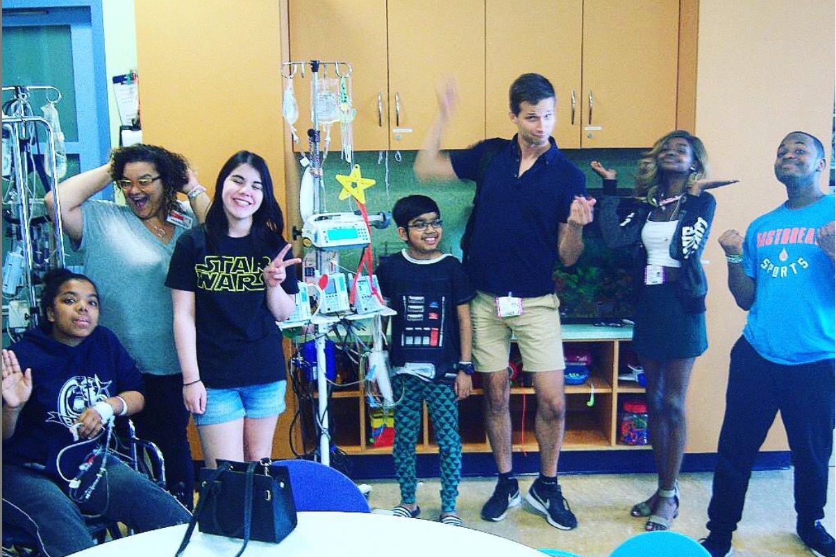 Philip Markle of the Brooklyn Comedy Collective teaches a three week work shop with teens at NYC Hospital.