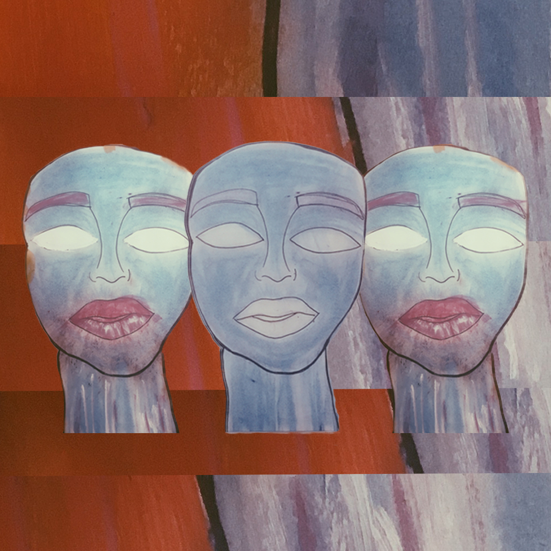 3 Heads. pen, acrilyic paint, and digital. 2018. 