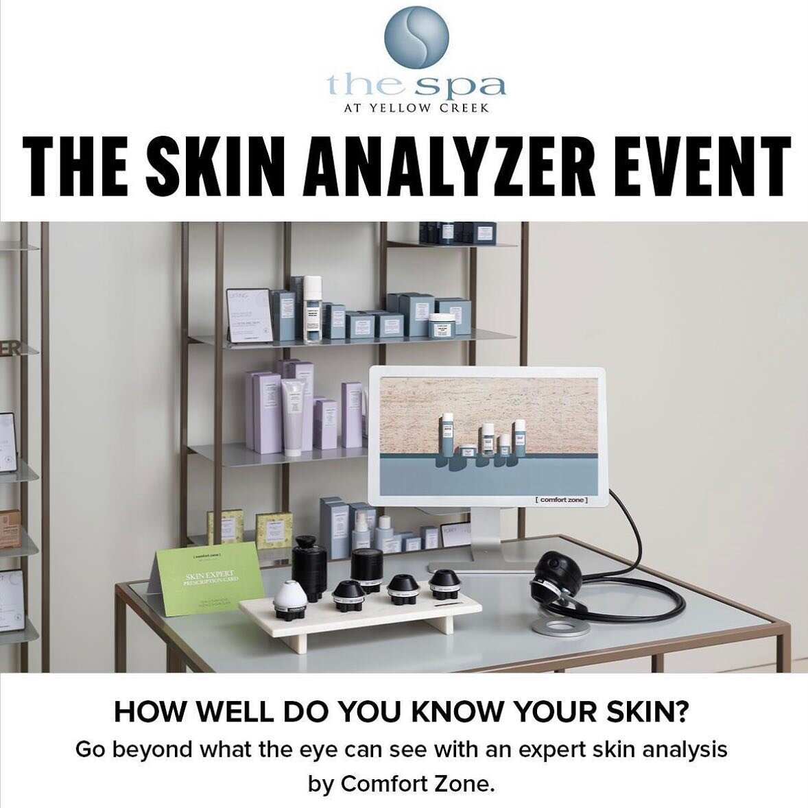 HOW WELL DO YOU KNOW YOUR SKIN?
Go beyond what the eye can see with an expert skin analysis by Comfort Zone.

Using the latest technology, the Comfort Zone Skin Analyzer machine uses 7 different lenses to help your therapist read the skin in more dep