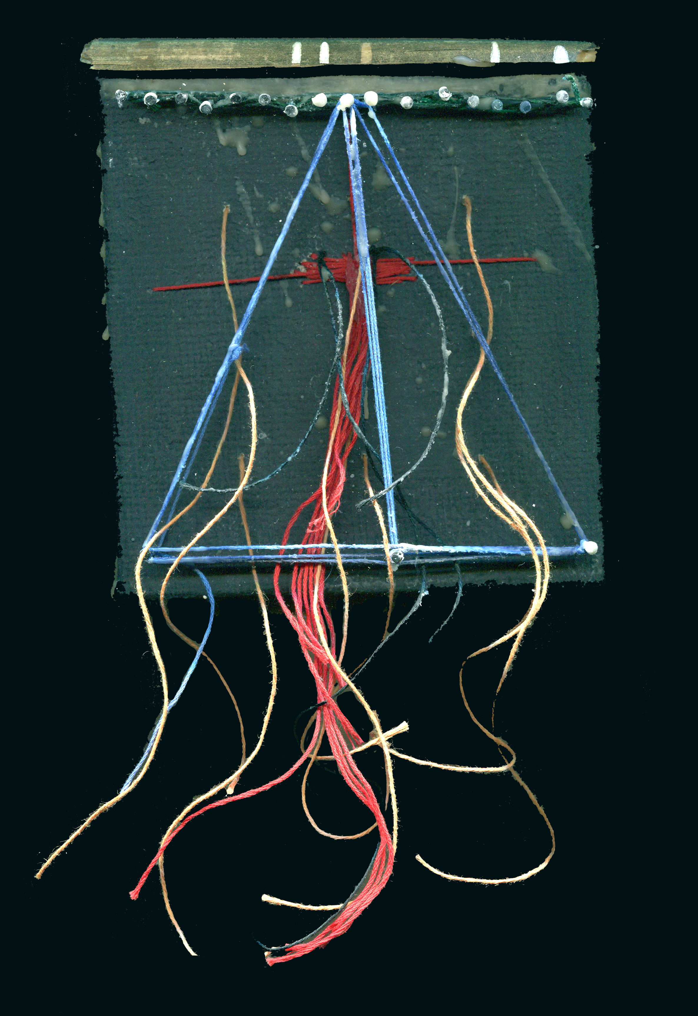 Oregon Acrylic on burlap, with beeswax, nails, string, yarn, and wood 4" x 10" 2016