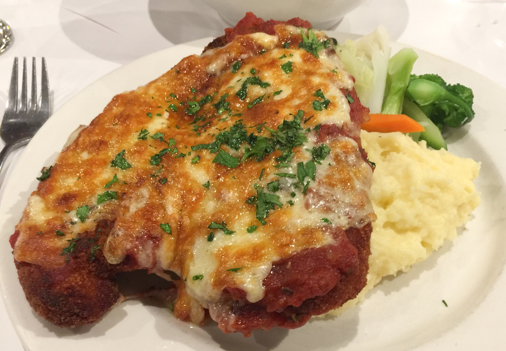 The Emerald parma with creamy mash & vegetables