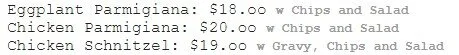 It is worth noting that the menu on the Town Hall’s website needs an update, as the parma is currently retailing for $22