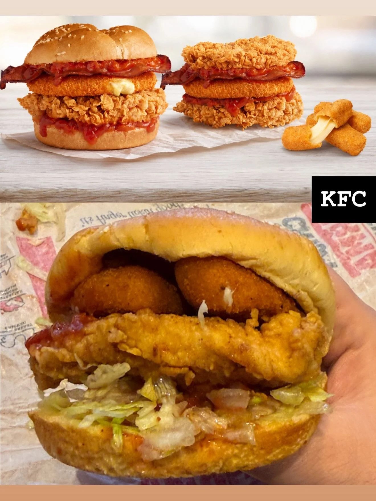 The Red Rooster one was shit, the HJ&rsquo;s one was mid, how does @kfcaustralia do with (yet another) try at a parma burger?

Went the standard as the stacker looked ridiculously big, and no zinger for me this time. Original recipe 4 Lyf.

KFC&rsquo