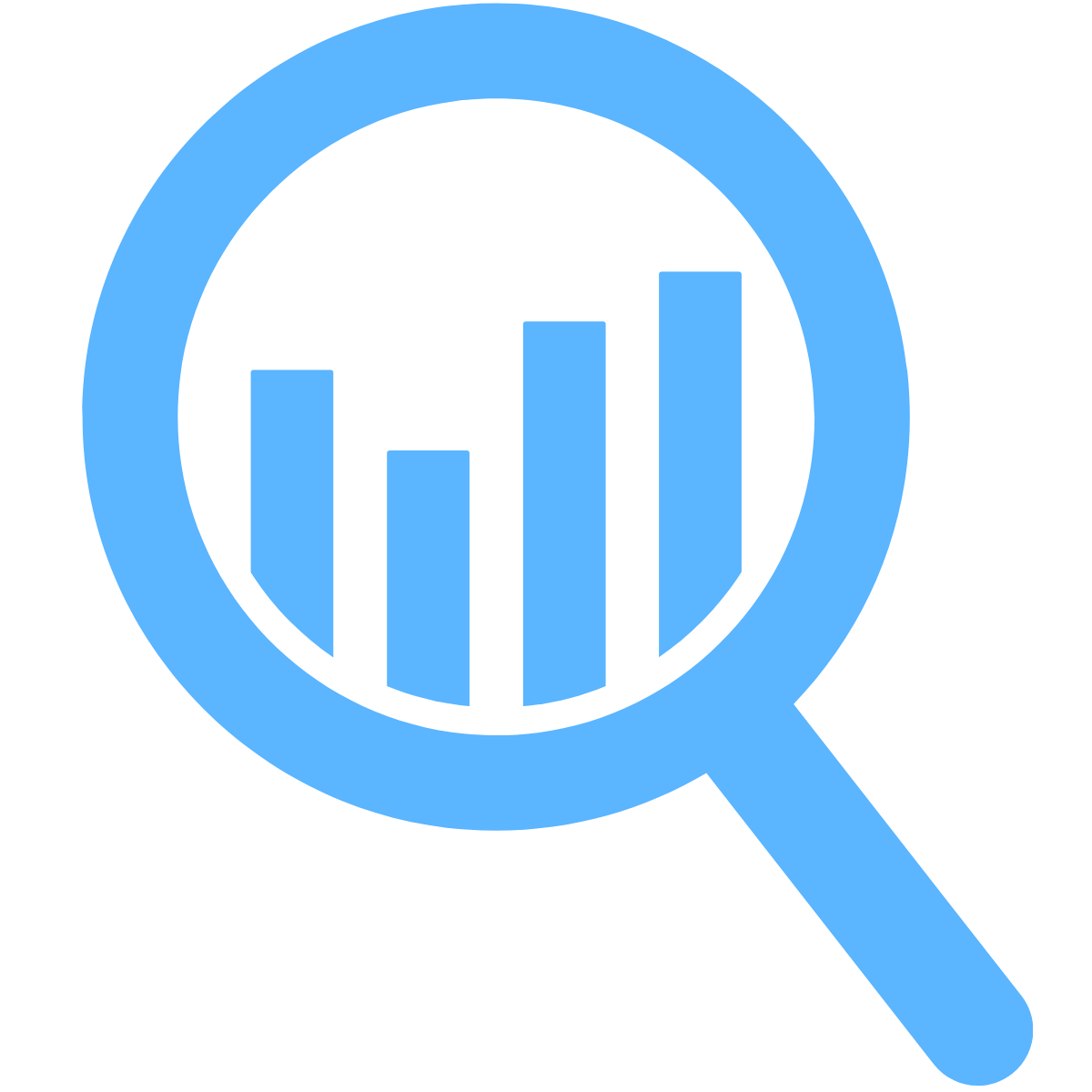 An icon of a magnifying glass over data columns.