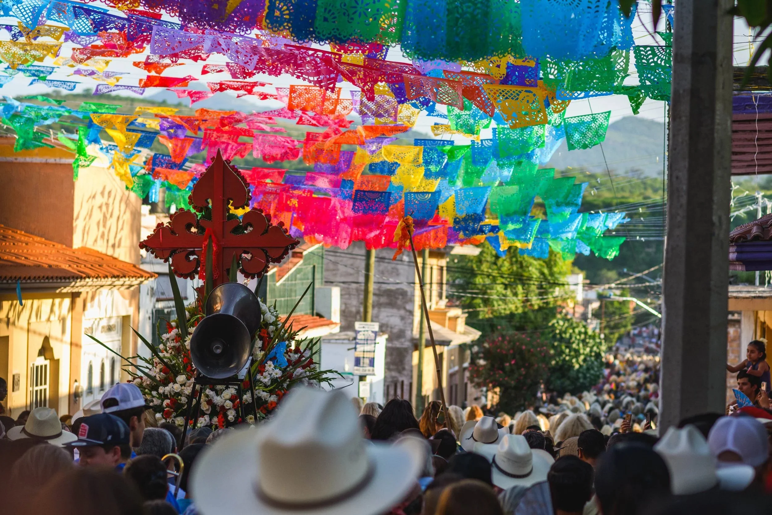 Thousands walk through Moyahua, Zacatecas for las fiestas de Moyahua.