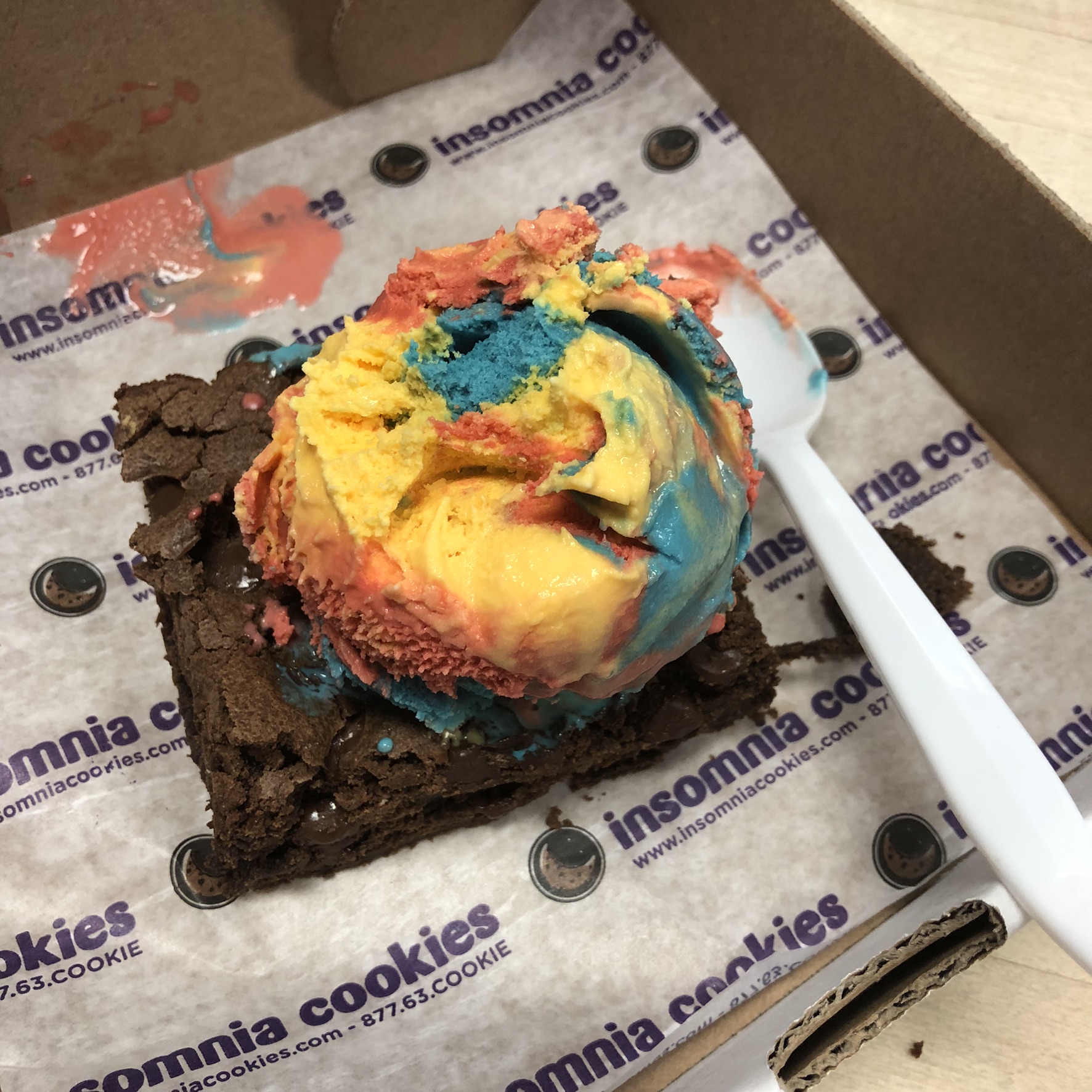  tried insomnia cookies where Leah had superman icecream on a brownie. 