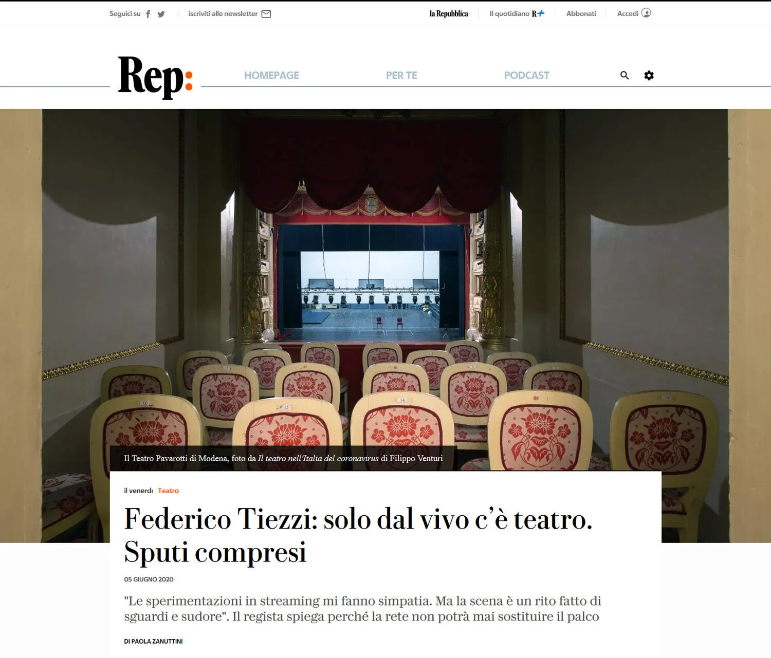  “Forbidden Places” has been published on La Repubblica 