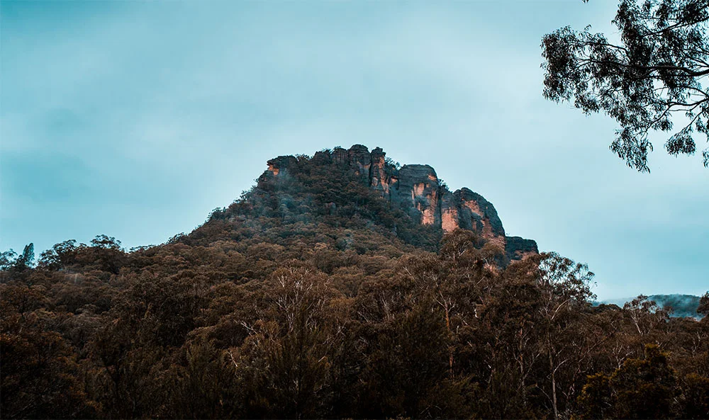 Looking up at Mystery Mountain from Newnes Hotel