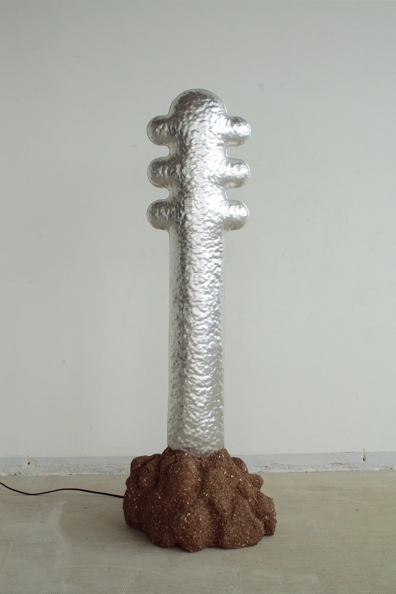 hammered aluminum lamp with wood clay foot pic2.jpg