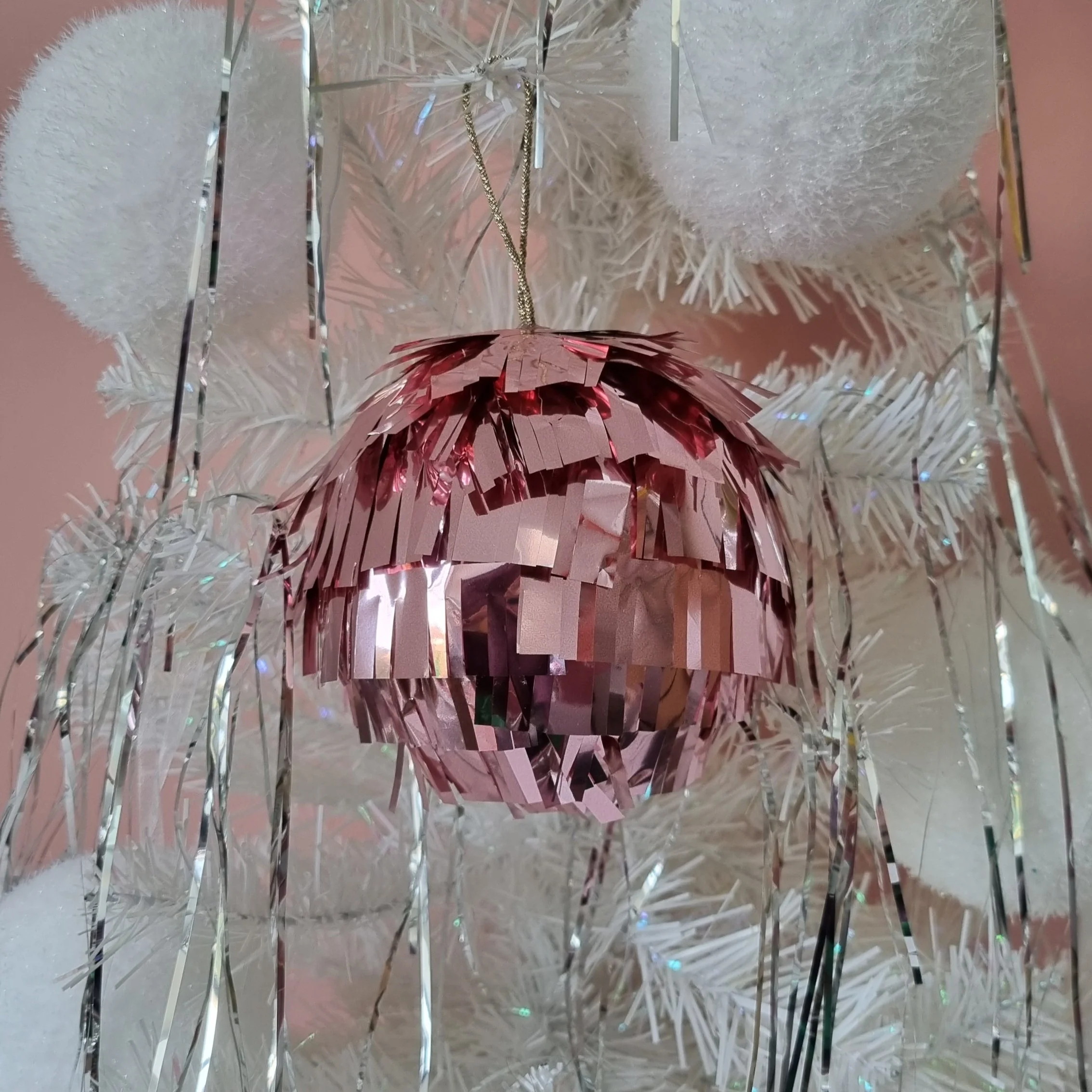 Baby Pink Metallic Fringed Bauble