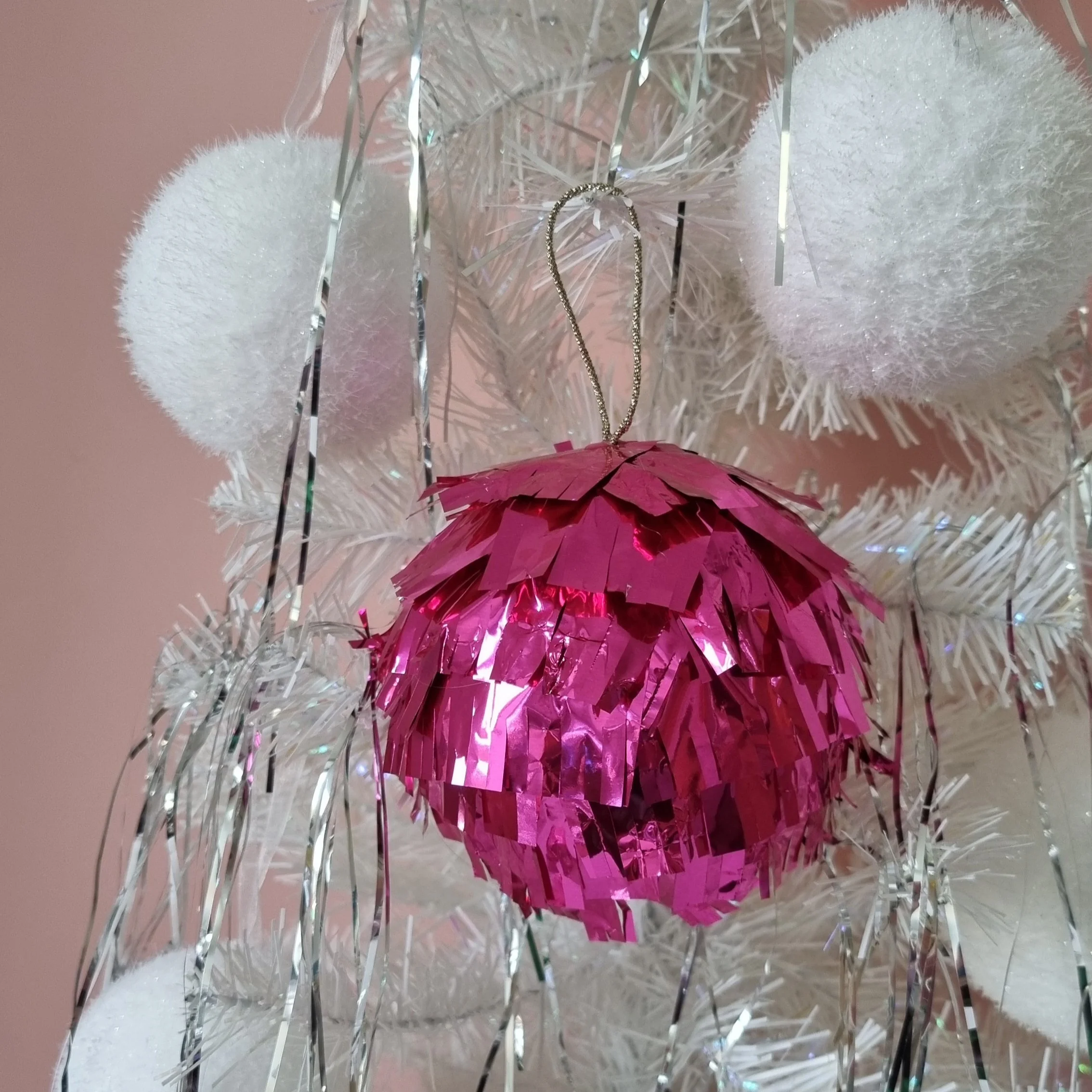 Fuchsia Pink Metallic Fringed Bauble