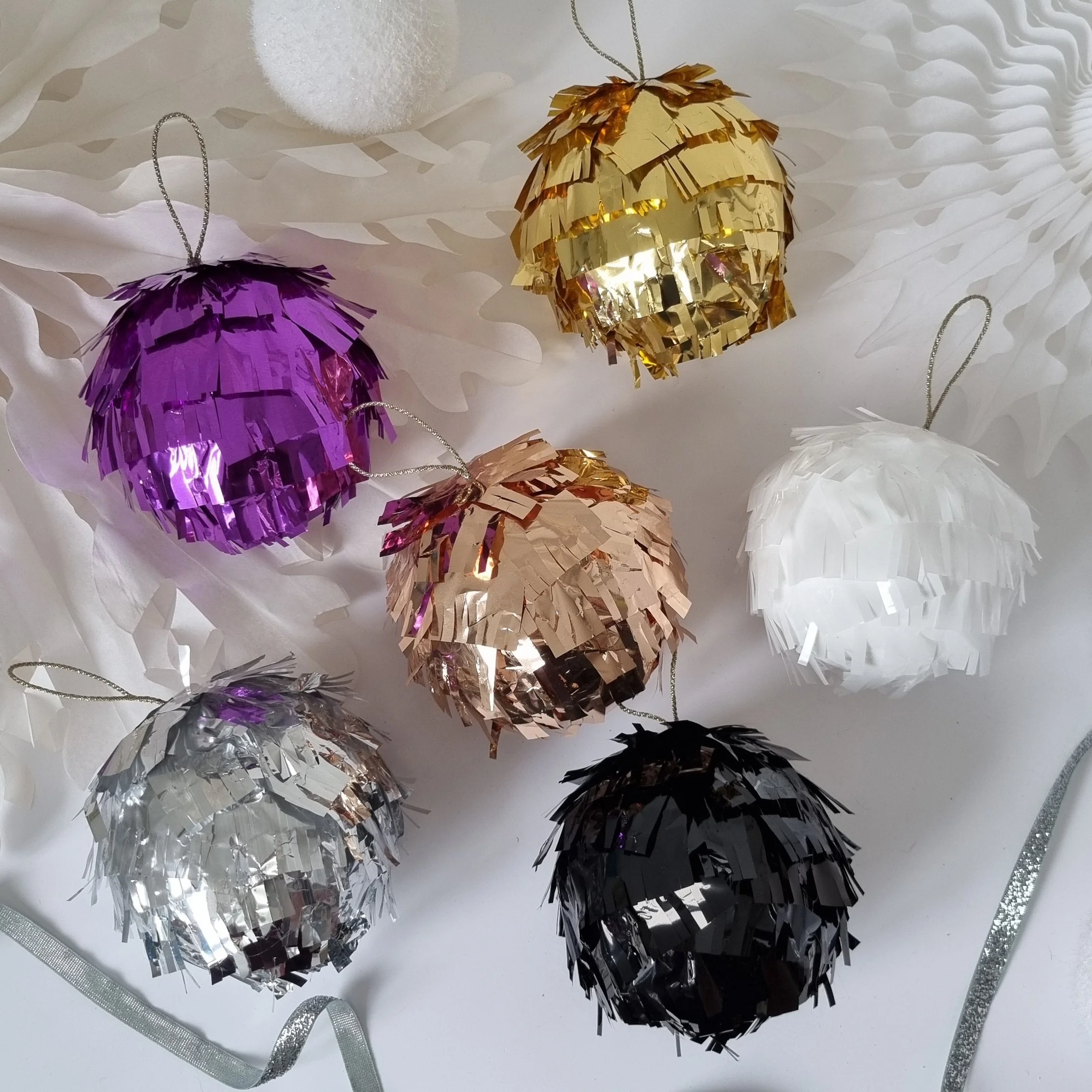 Disco Ball inspired metallic baubles