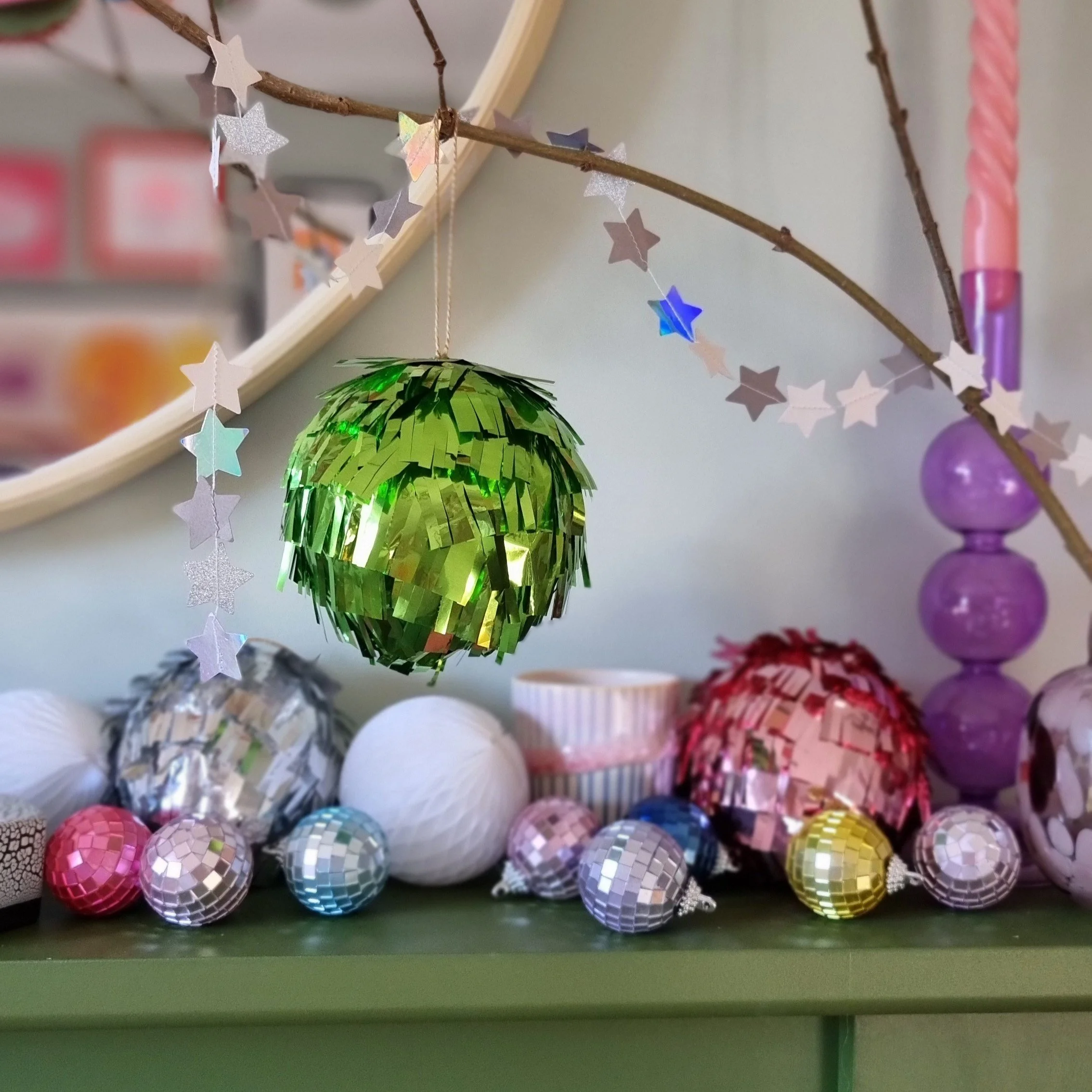 Metallic Fringed Baubles - Blues/Greens